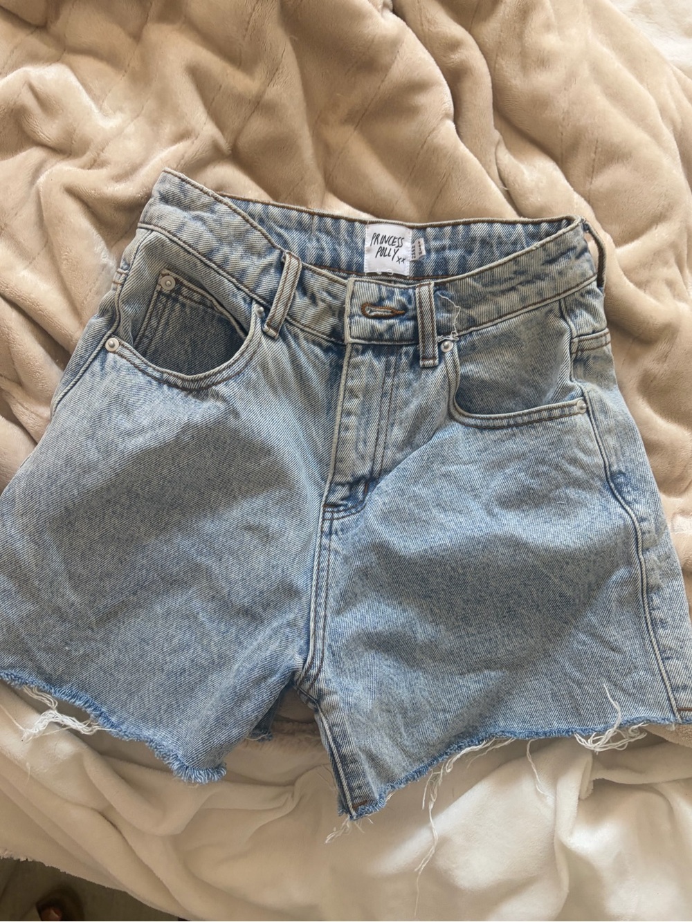 Princess Polly Light Wash Denim Cutoff Shorts - Raw Hem